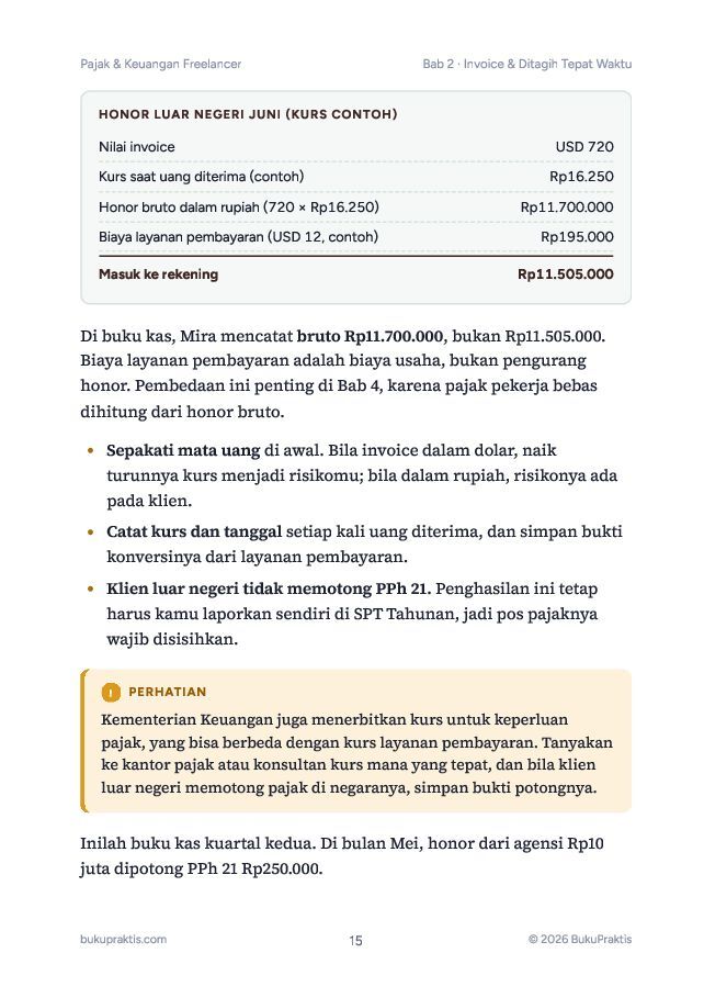 Contoh halaman Pajak & Keuangan Freelancer