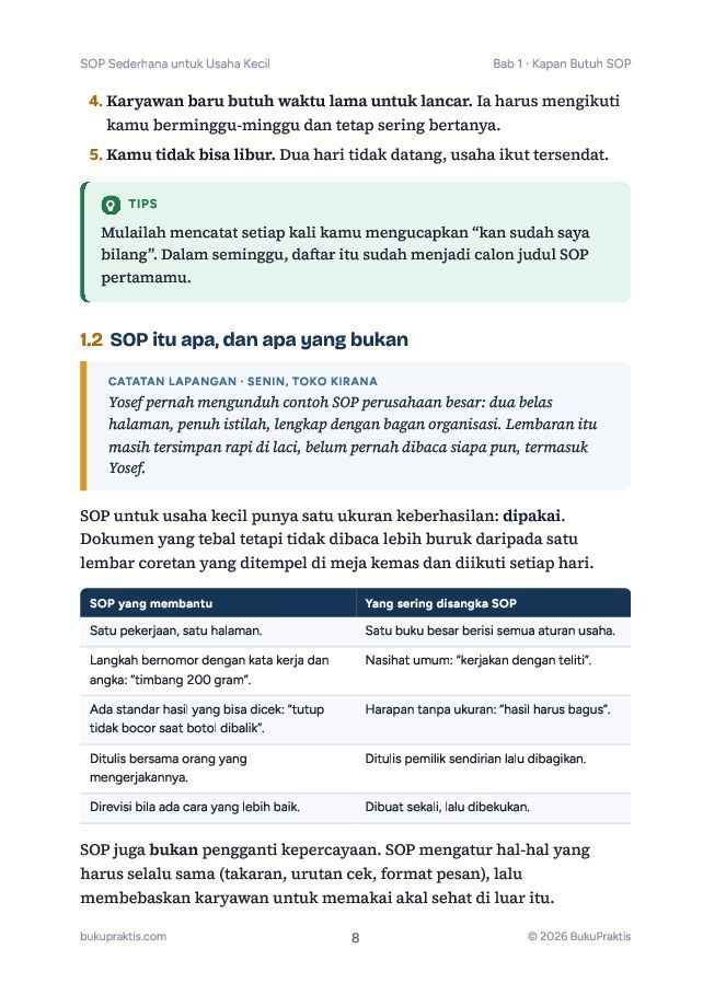 Contoh halaman SOP Sederhana untuk Usaha Kecil